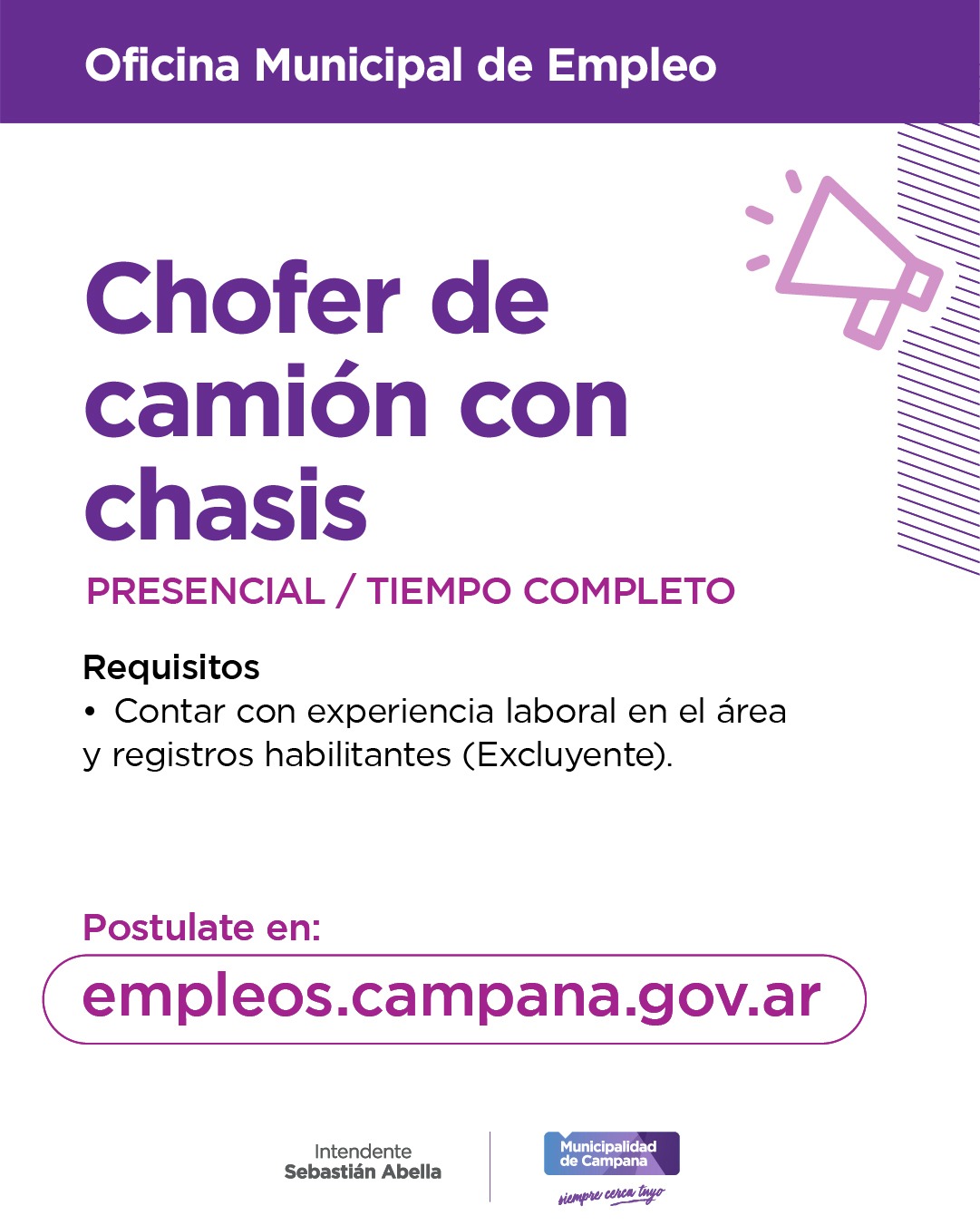 MUNICIPIO BUSCA: CHOFER DE CAMIÓN CON CHASIS