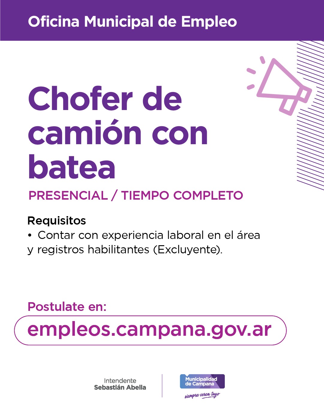 MUNICIPIO BUSCA: CHOFER DE CAMIÓN CON BATEA