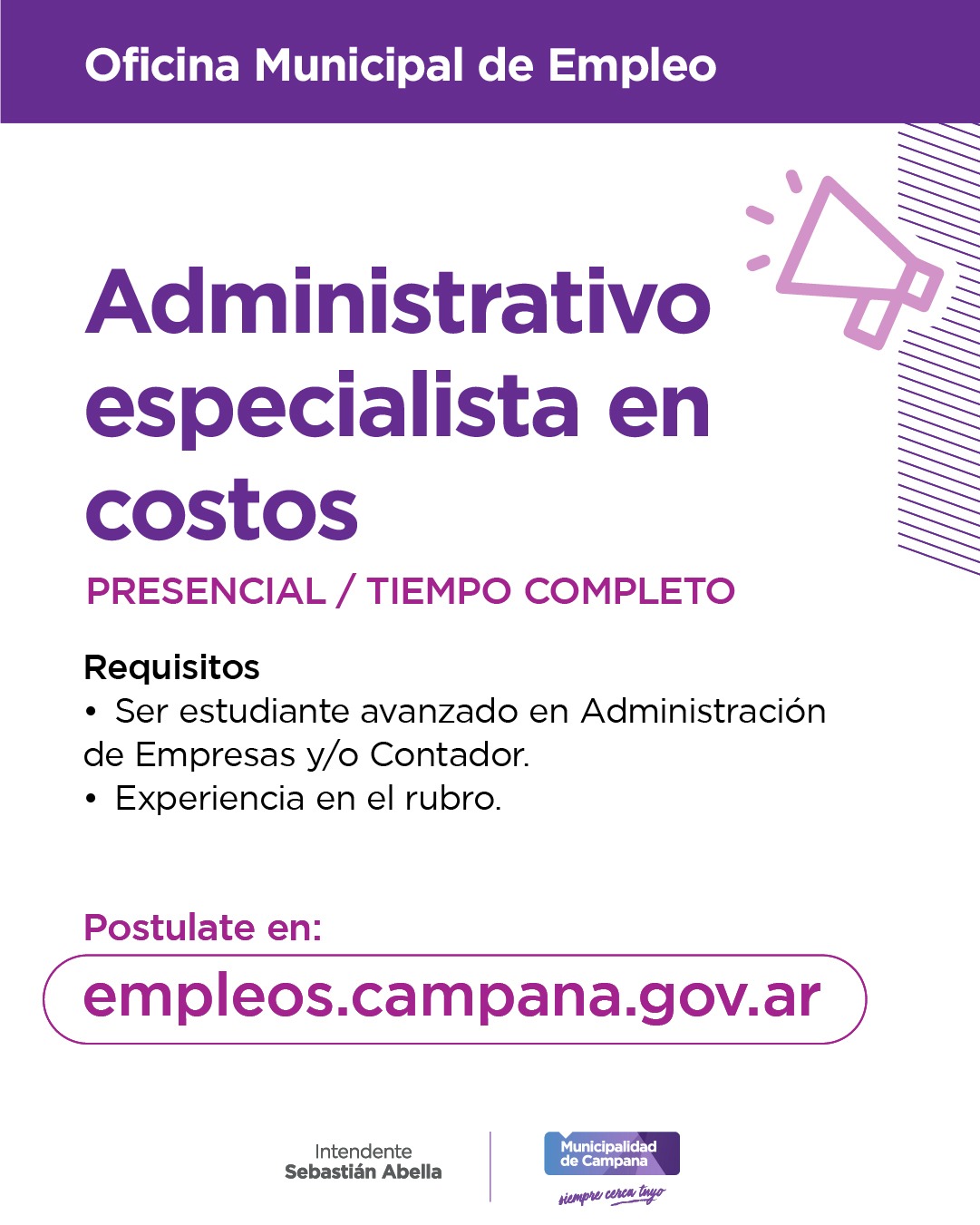 MUNICIPIO BUSCA: ADMINISTRATIVO ESPECIALISTA EN COSTOS