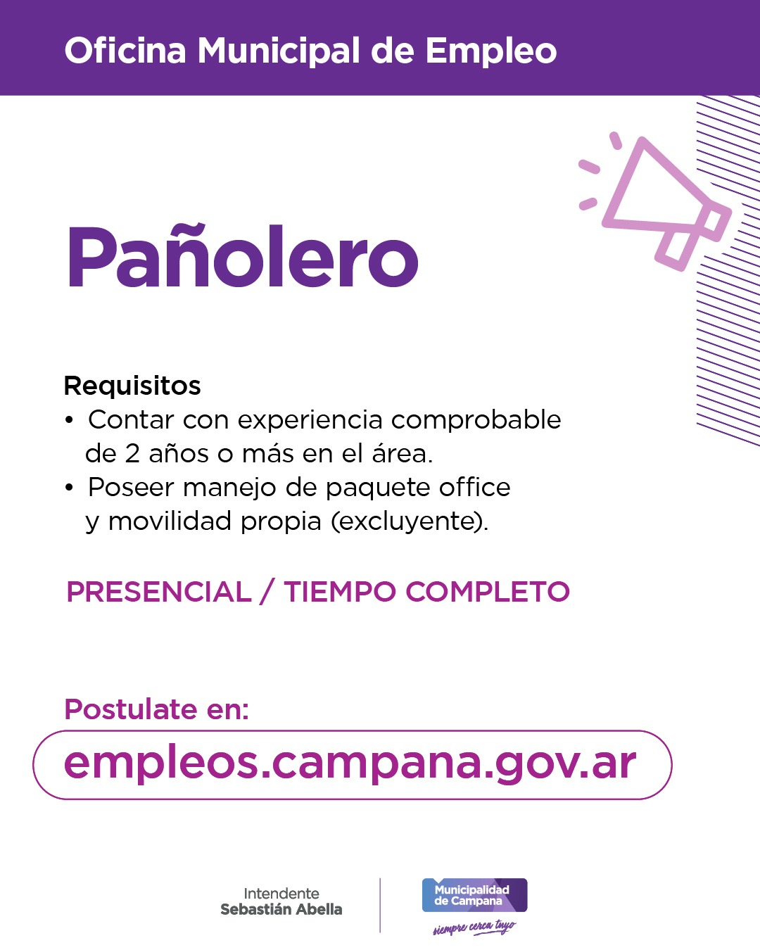 Pañolero con experiencia comprobable de dos años o más