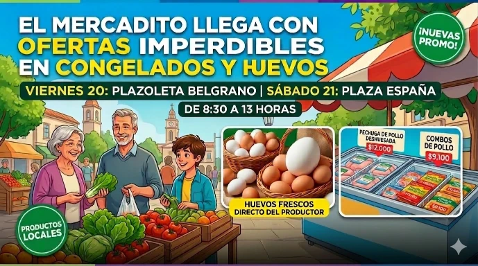 Aprovechá las ofertas: El Mercadito recorre los barrios este viernes y sábado en Plaza España y Belgrano