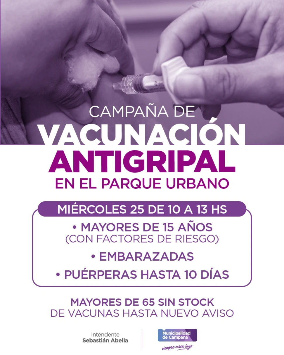 Agendalo: Mañana de 10 a 13 habrá Vacunación Antigripal en el Parque Urbano